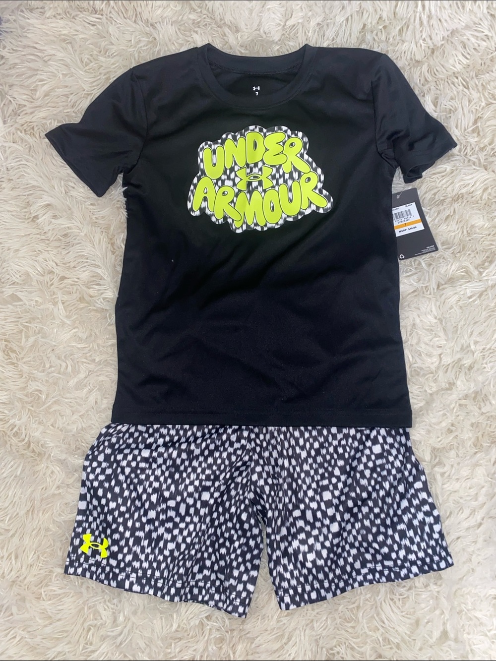 Under Armour Kids Black and Neon Yellow Logo Pajama Set